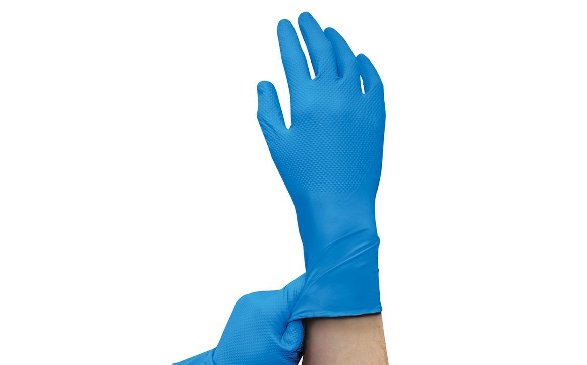 WORKHORSE® Premium Grade Nitrile Gloves with Diamond grip, Powder-free, Blue 100 units/boites