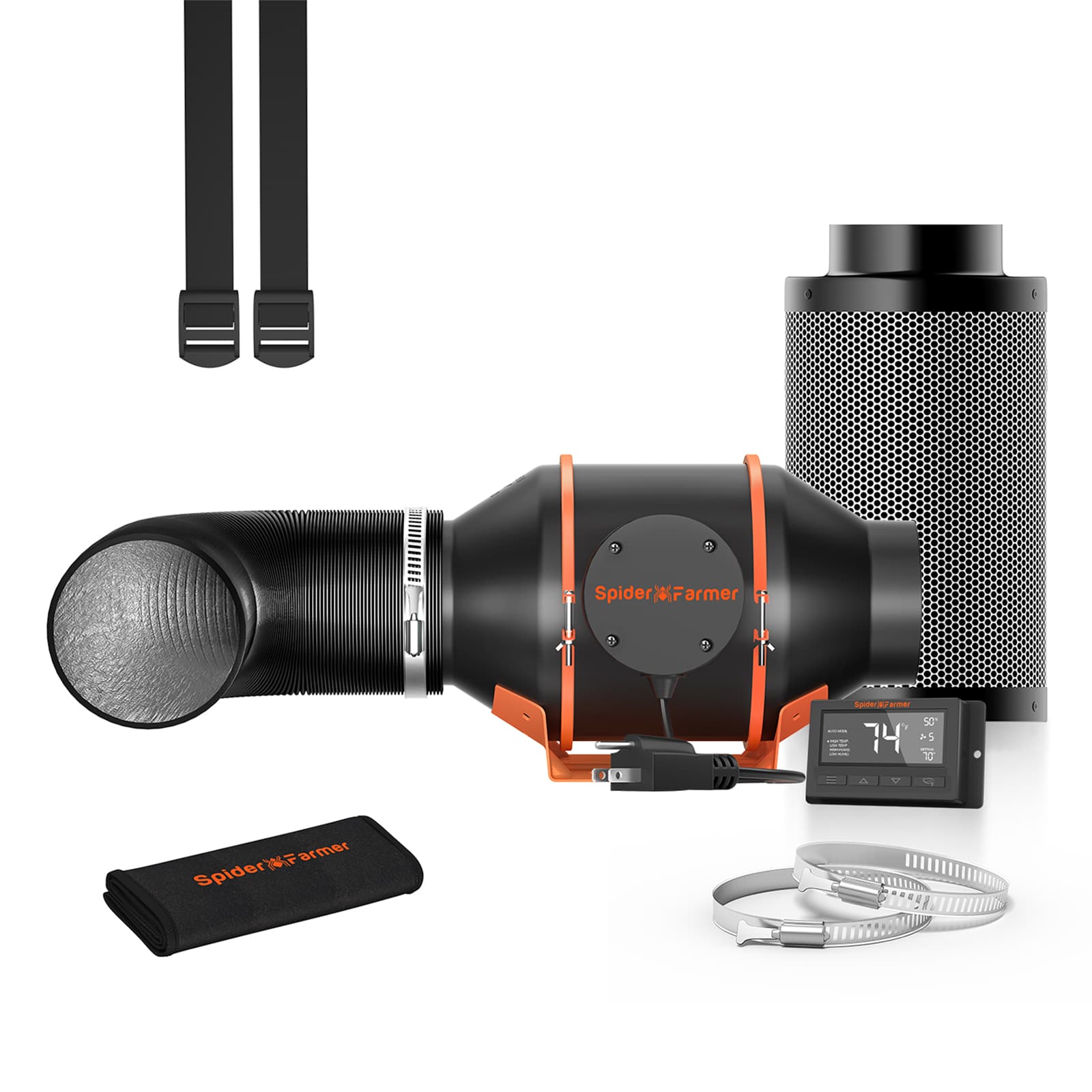 Product Image:Spider Farmer®4 Inch Inline Fan Combo with Temperature and Humidity Fan Controller