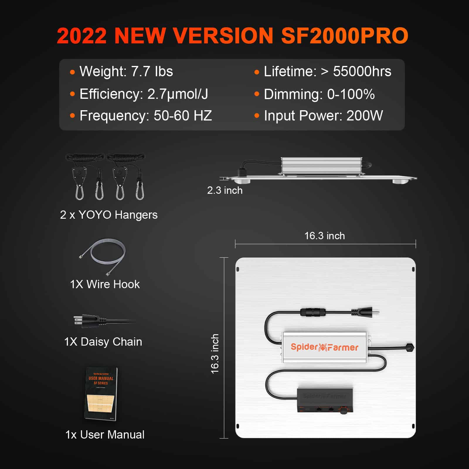 Spider Farmer® SF2000 Pro LED Grow Light