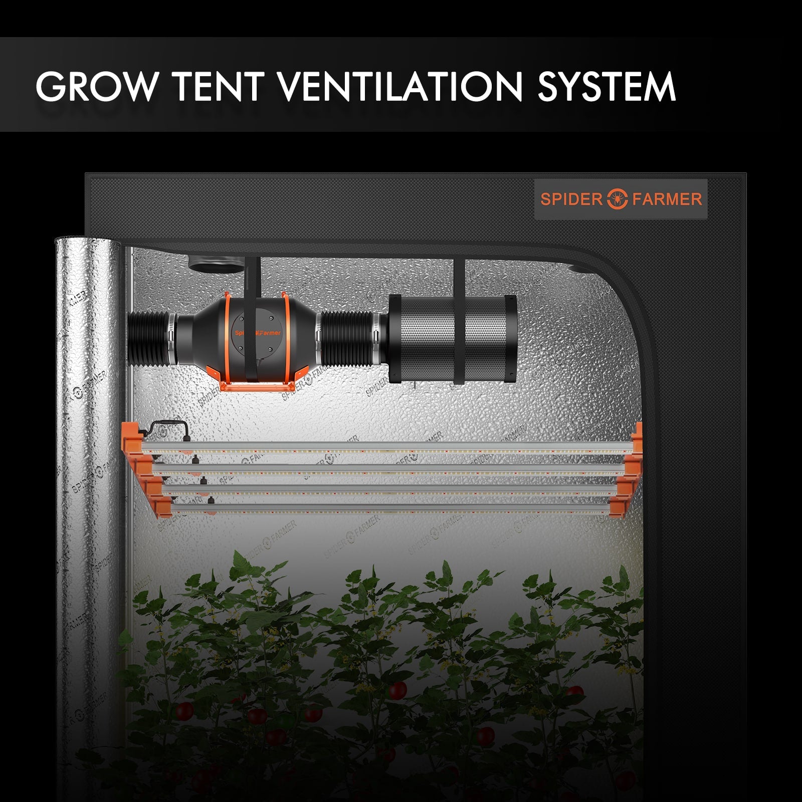 Spider Farmer® Grow Kits-4 Inch Inline Ventilateur Air Filtre à Carbone 33' Canalisation Ventilation Combinée