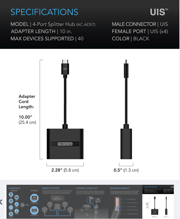 UIS SPLITTER HUB 4-PORT, ADAPTER DONGLE FOR SHARED PROGRAMMING