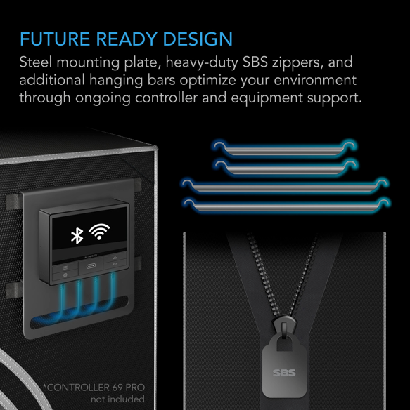 CLOUDLAB 722, ADVANCE GROW TENT 2X2, THICKEST 1 IN. POLES, HIGHEST DENSITY 2000D DIAMOND MYLAR CANVAS, 24" X 24" X 72"