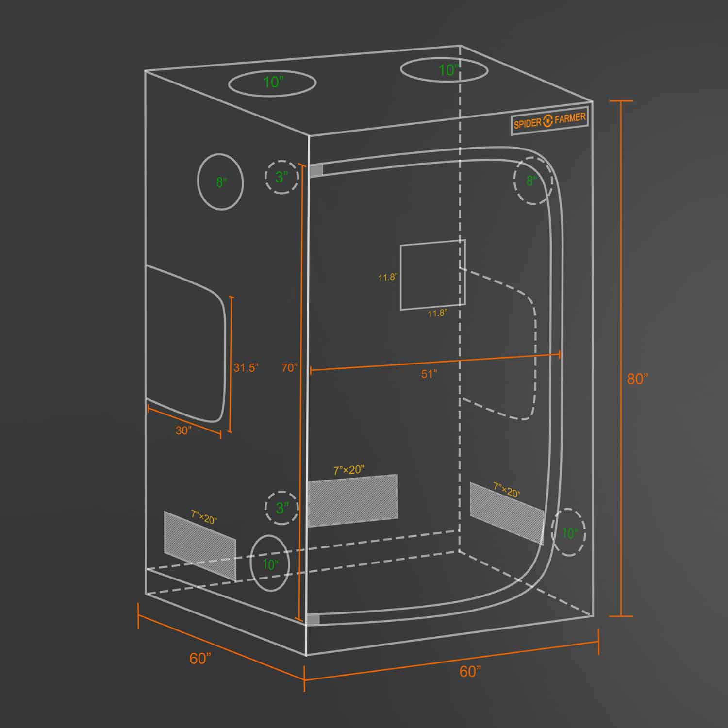 Spider Farmer 5’x5’x6.5′ (150x150x200cm) Indoor Grow Tent