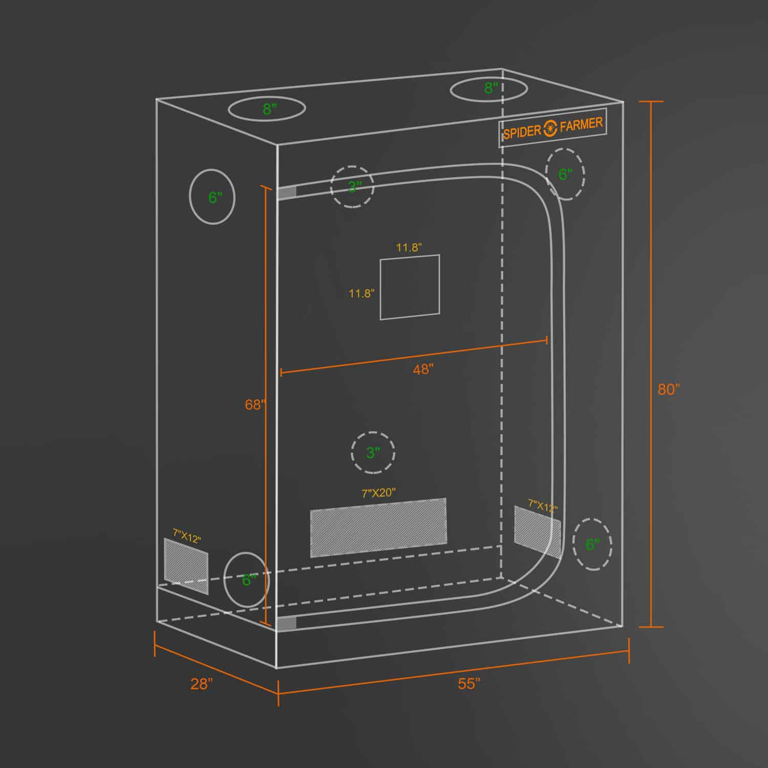 Spider Farmer 2’x4’x5′ (70x140x200cm) Indoor Grow Tent