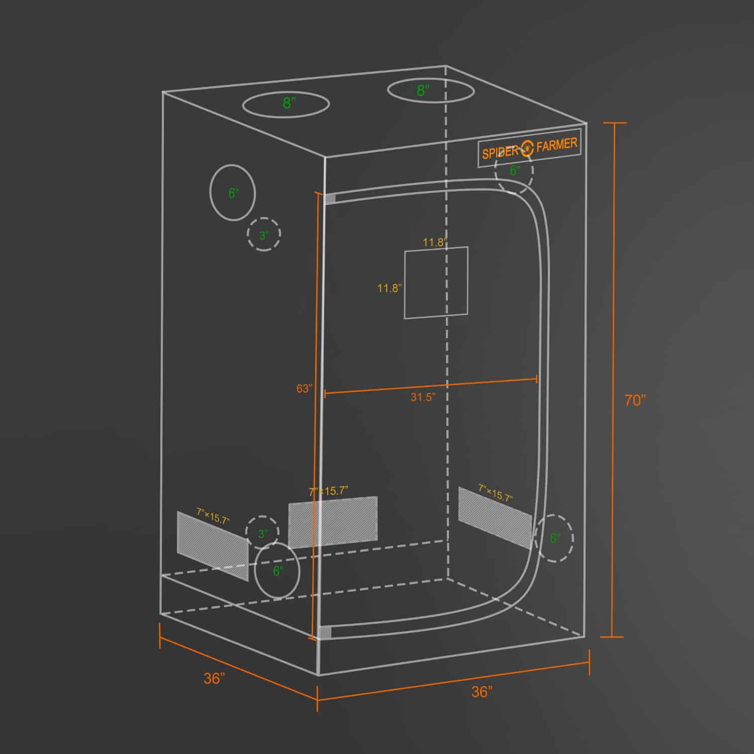 Spider Farmer 3’x3’x6′ (90x90x180cm) Indoor Grow Tent