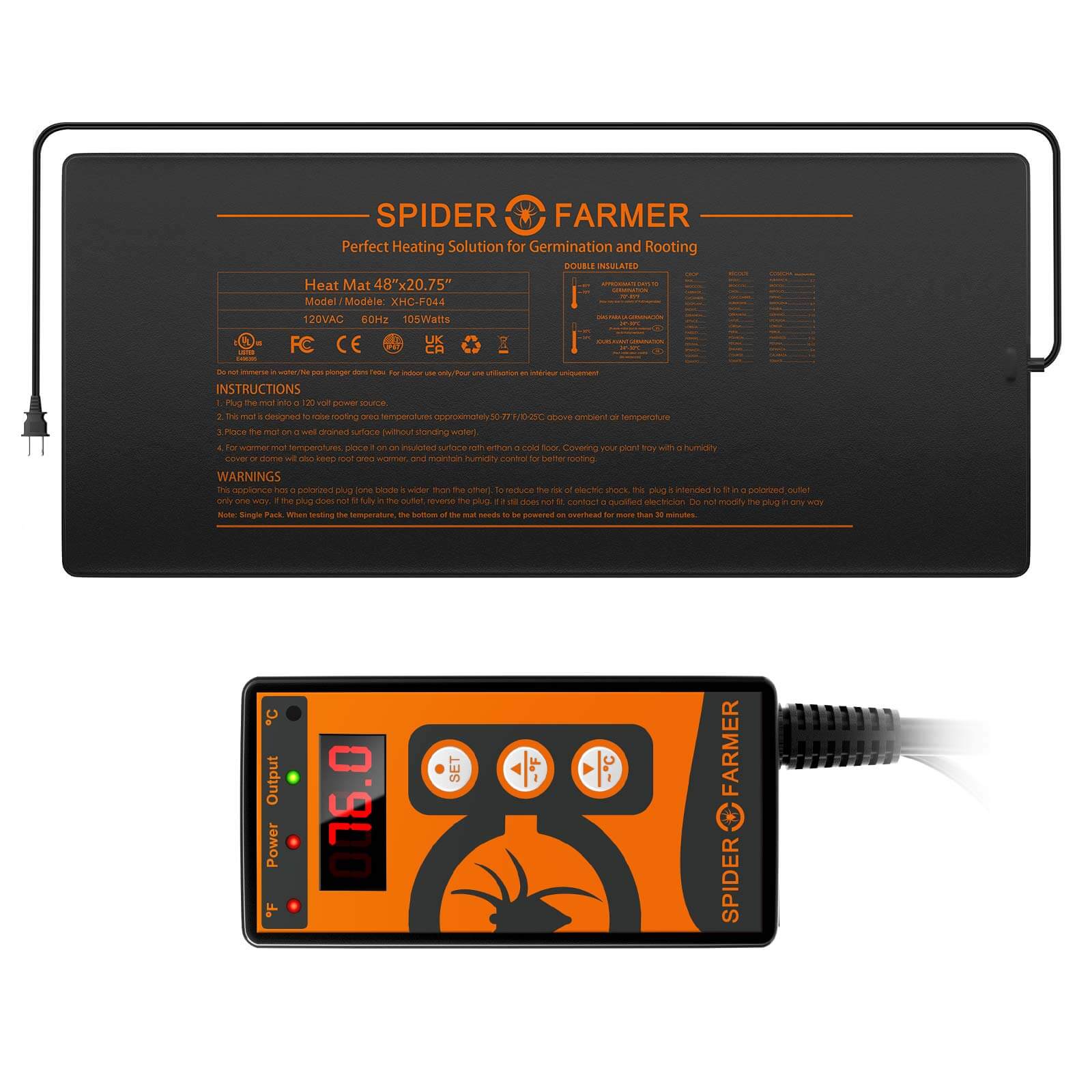 Product Image:Spider Farmer 48”X20” Seedling Heat Mat & Controller Set