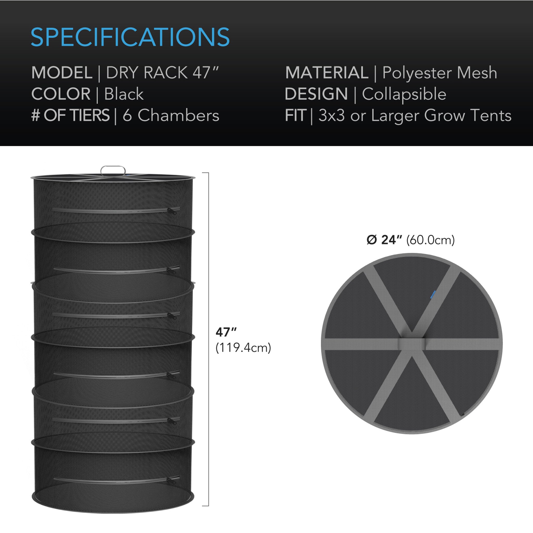 Portoir de séchage d'herbes suspendu AC Infinity 18" - 4 étages