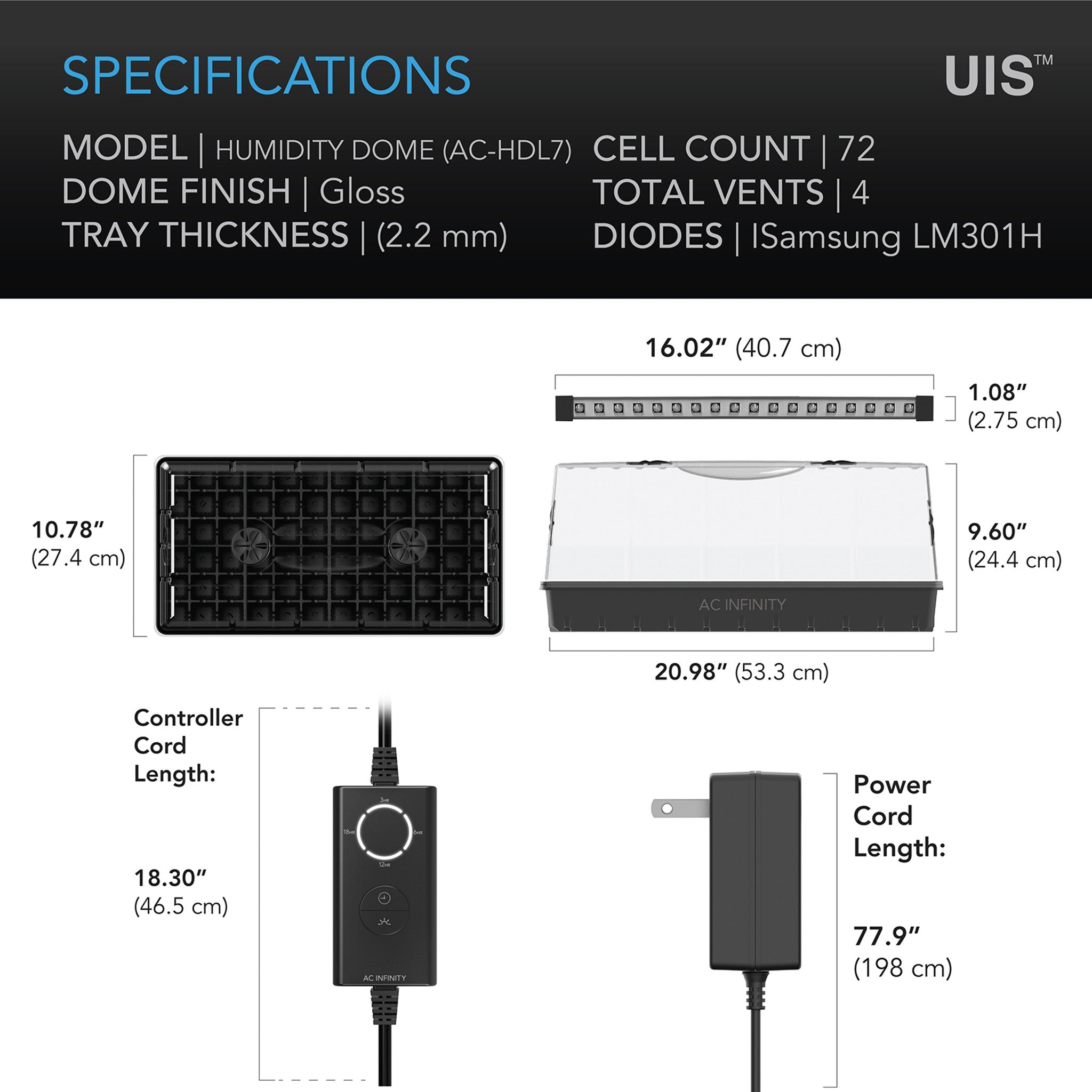 Humidity Dome, Germination Kit With Led Grow Light Bars, Cell Tray