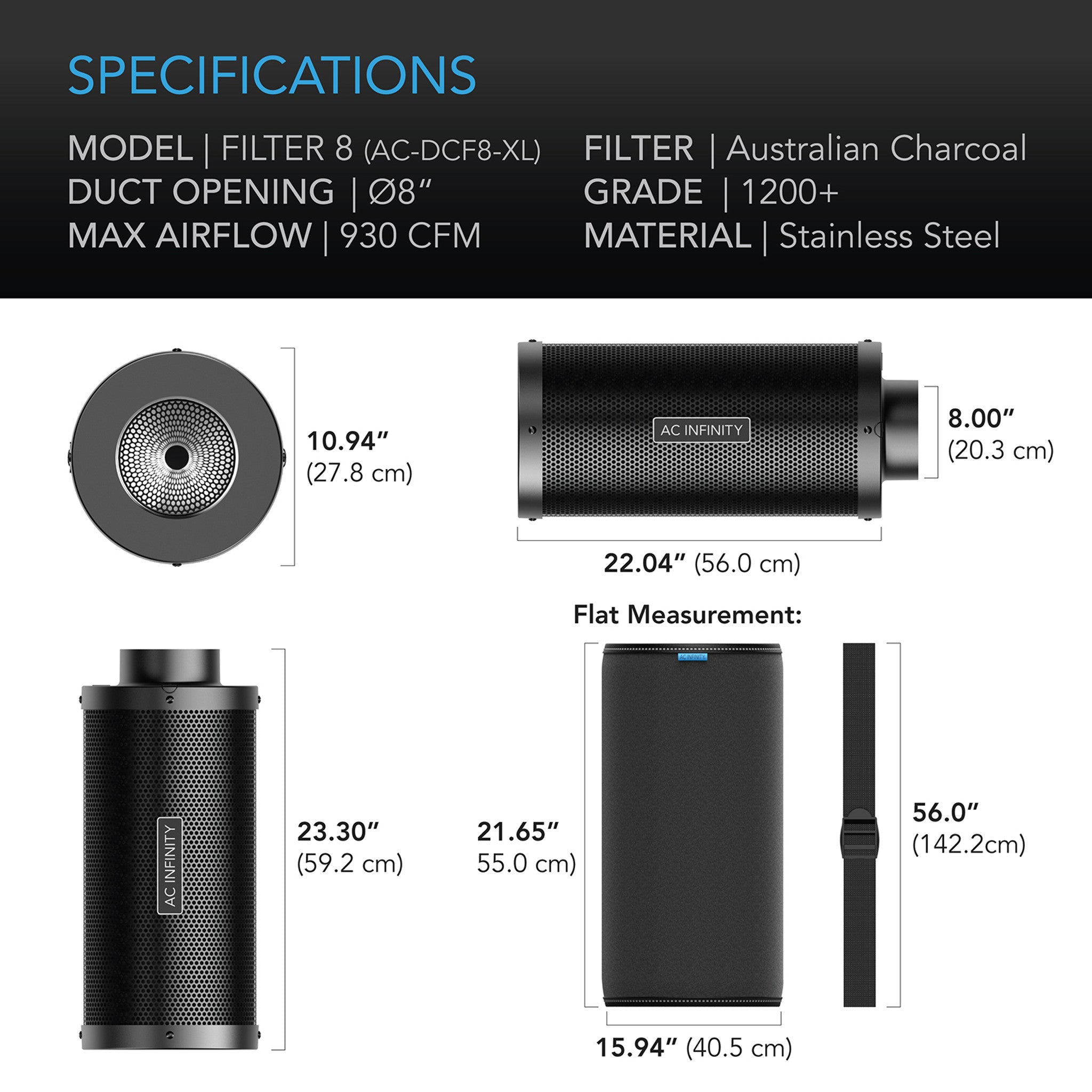 Duct Carbon Filter XL, Australian Charcoal, Extra Large