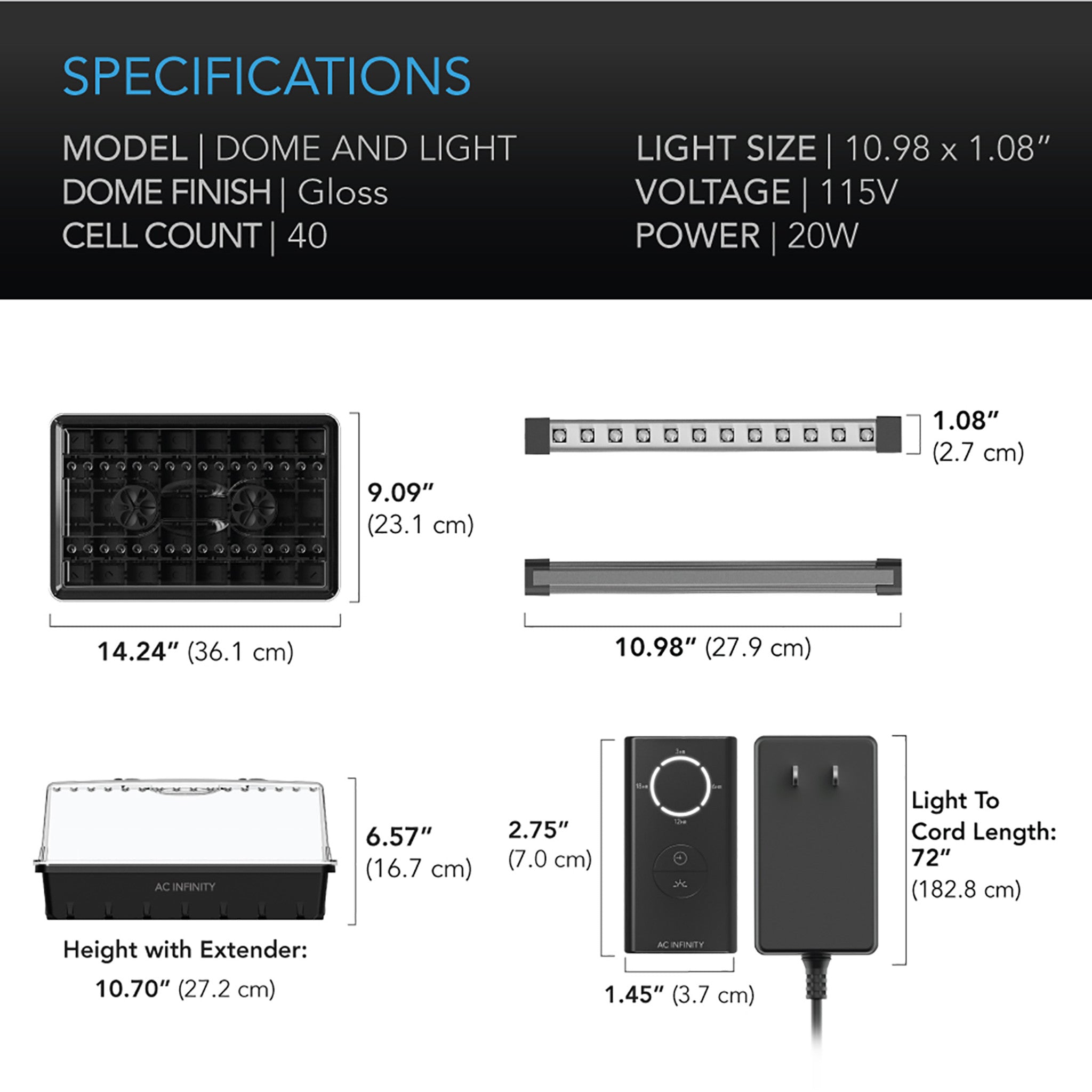 Humidity Dome, Germination Kit With Led Grow Light Bars, Cell Tray