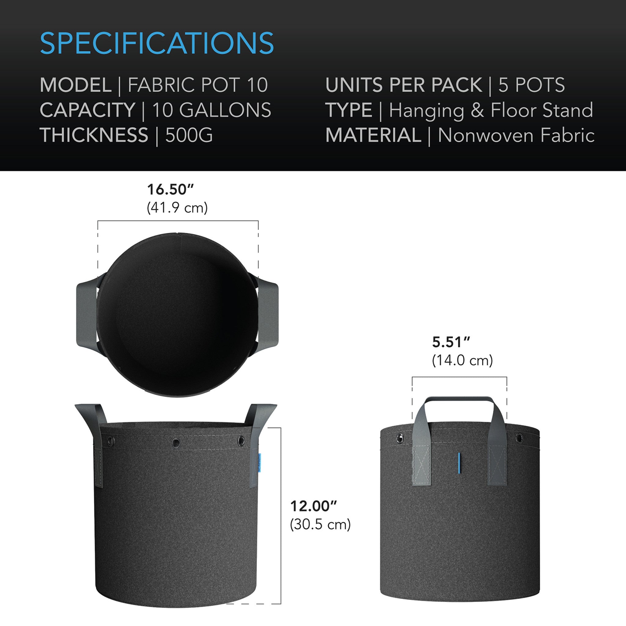 AC Infinity Heavy-Duty Round Fabric Pot (5-PACK)