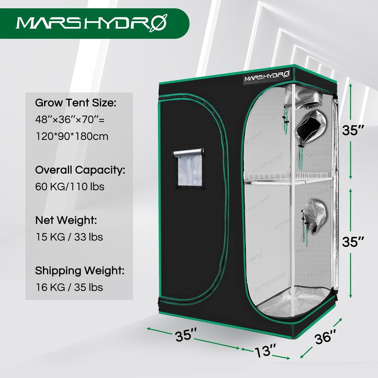 Product Secondary Image:Mars Hydro Grow Tent 4' x 2.6' x 6' (2in1)
