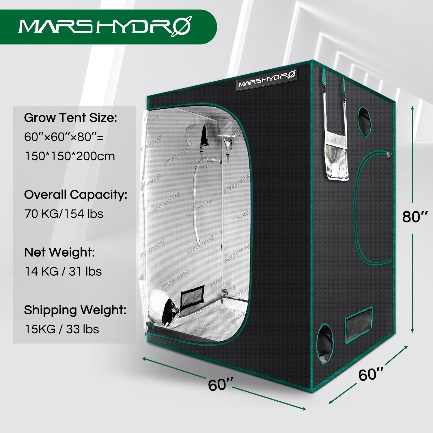Product Secondary Image:Mars Hydro Grow Tent 5' x 5' x 6.5'