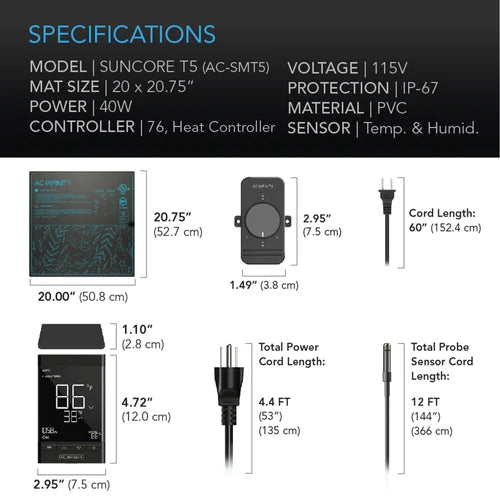 Product Secondary Image:AC Infinity SUNCORE Seedling Heat Mat with Thermostat & Controller