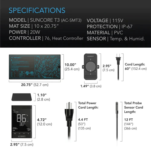 AC Infinity SUNCORE Seedling Heat Mat with Thermostat & Controller