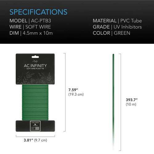 AC Infinity Thick Rubberized Green Soft Plant Ties