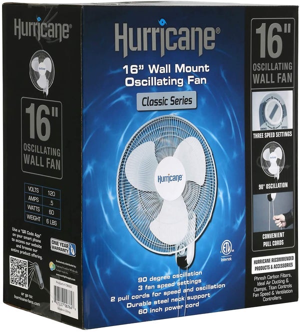 Hurricane Classic Oscillating Wall Mount Fan 16 inch Fan
