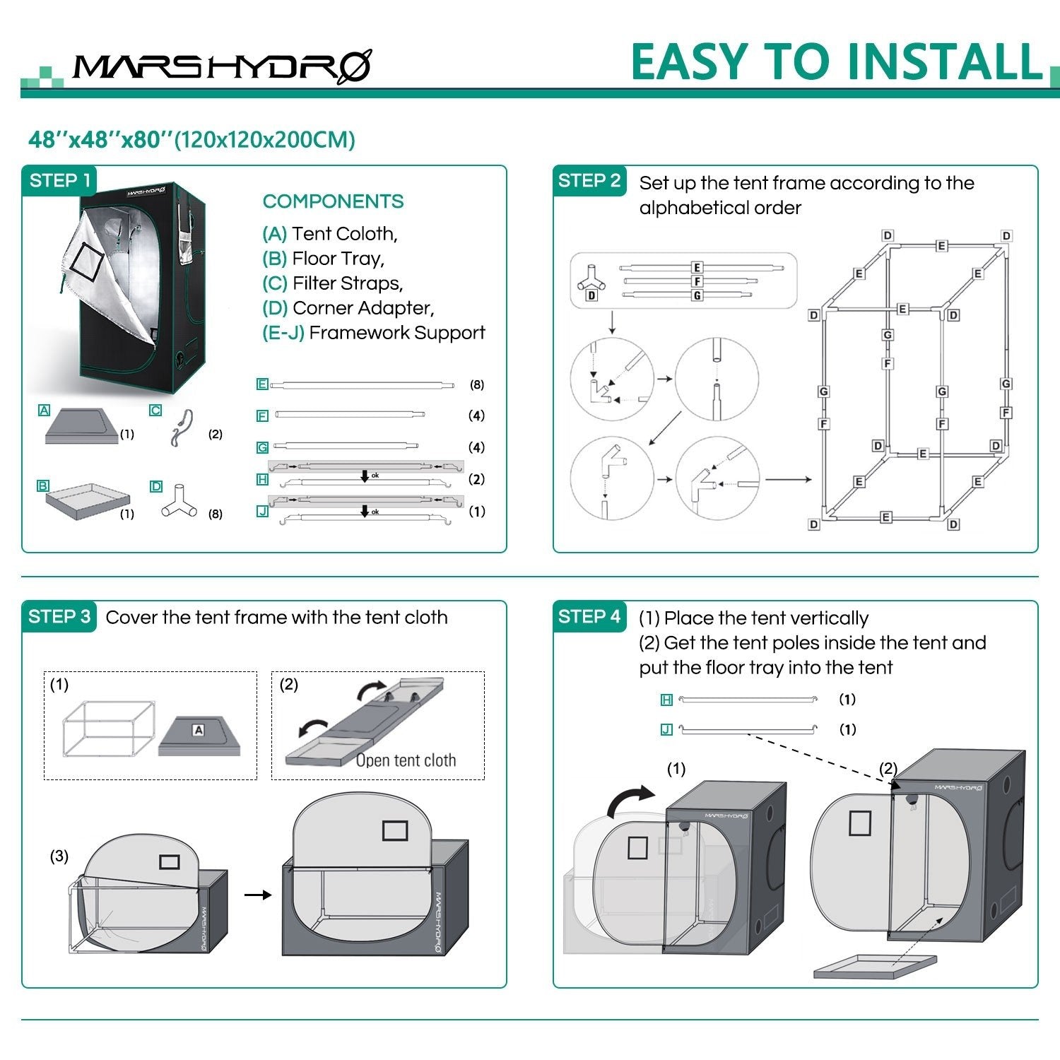 Mars Hydro Grow Tent Full Kit 4′ x 4′ x 6.5′