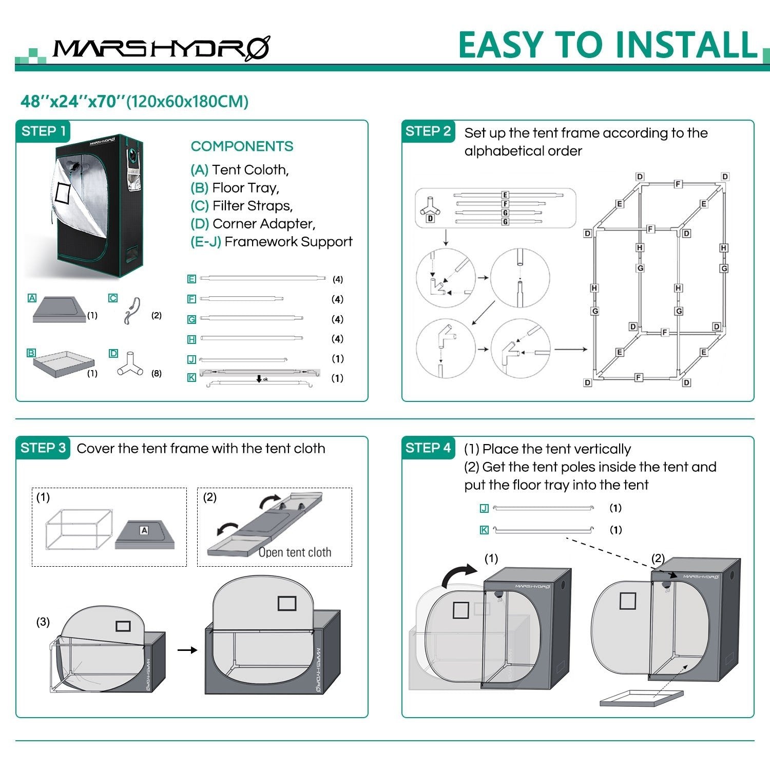 Mars Hydro Grow Tent Kit 4' x 2' x 6'