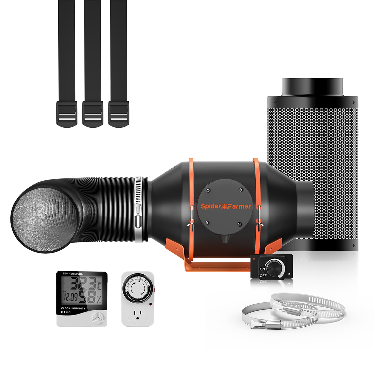 Spider Farmer® Grow Kits-4 Inch Inline Fan Air Carbon Filter 33 Feet Ducting Ventilation Combo