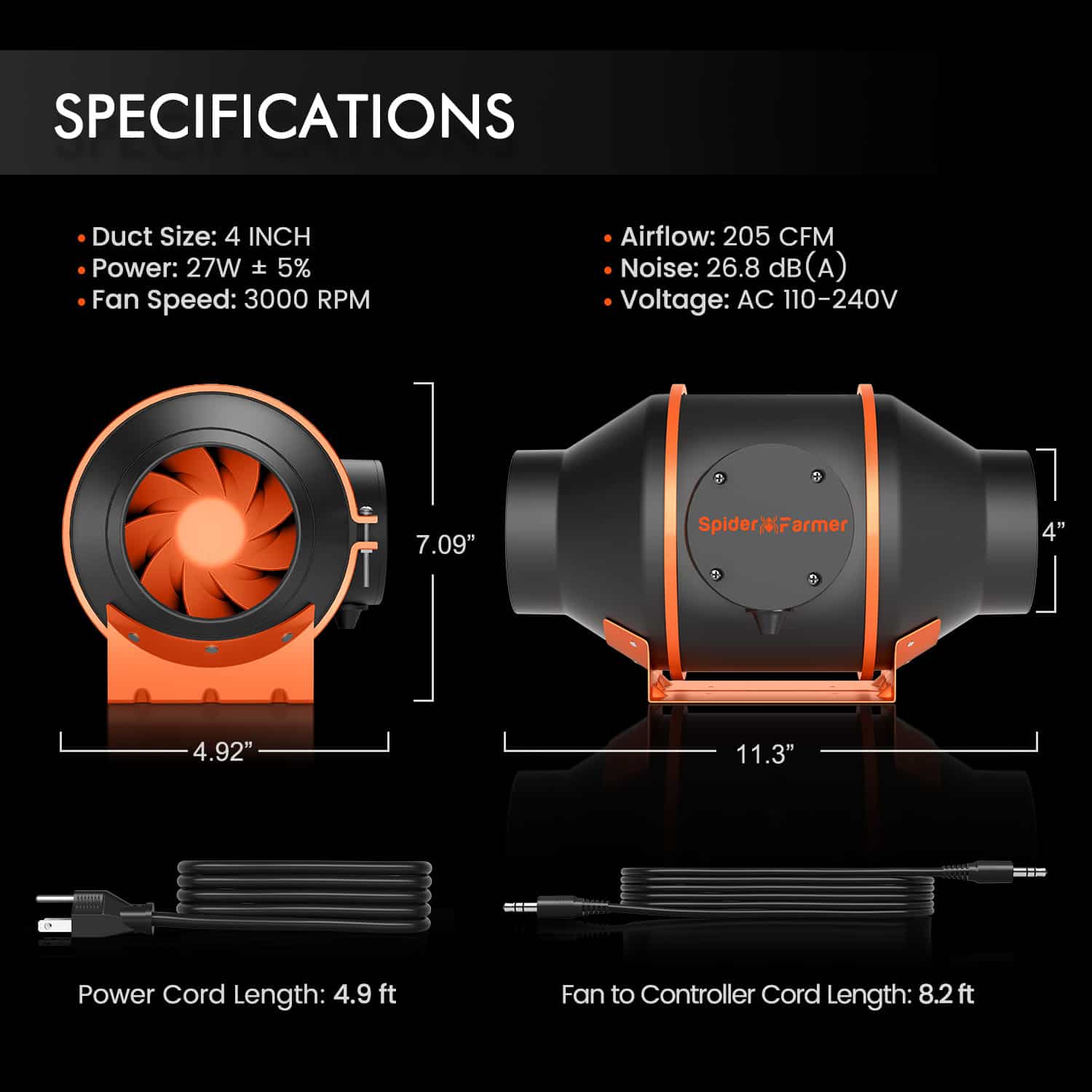 Product Secondary Image:Spider Farmer®4 Inch Inline Fan Combo with Speed Controller