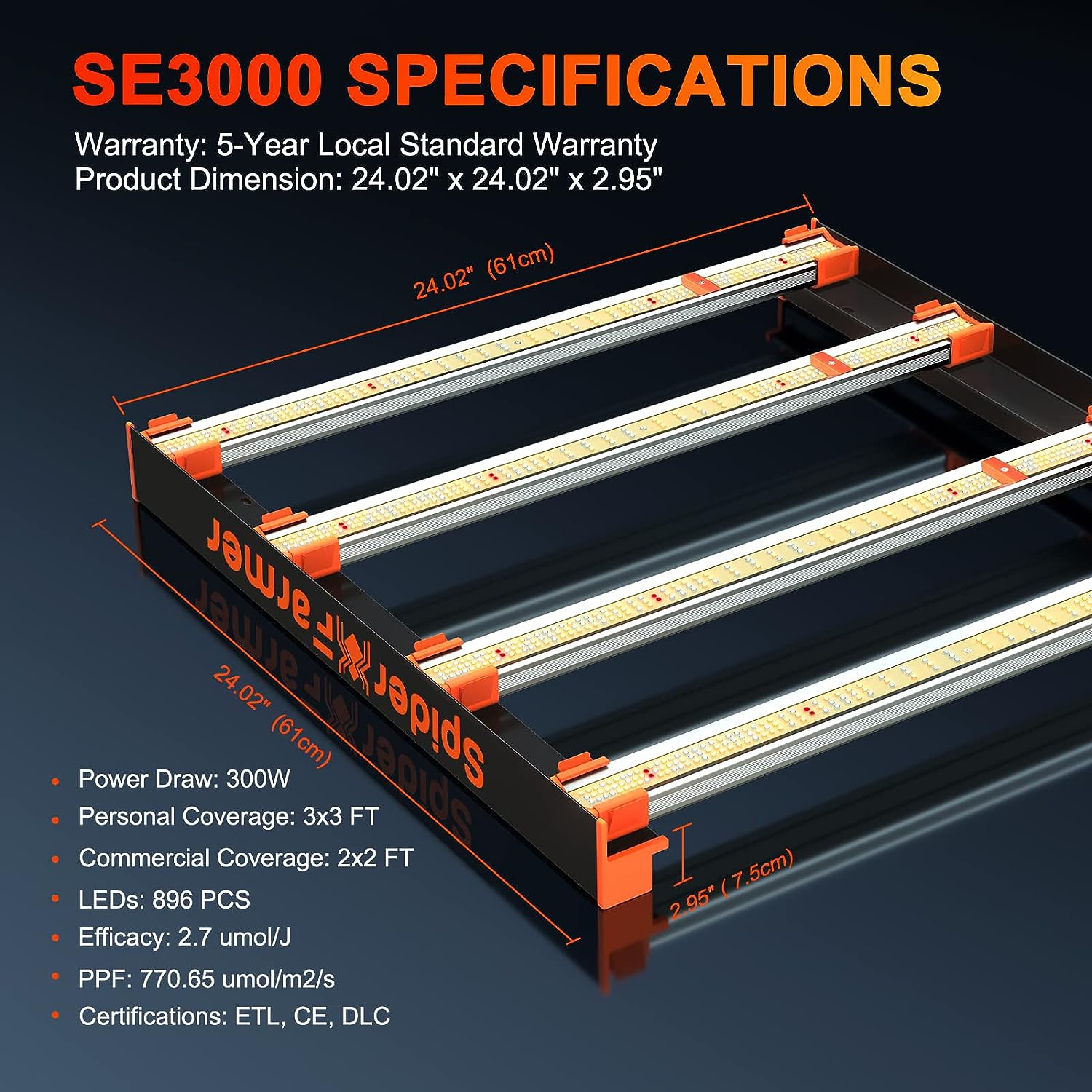 Spider Farmer Upgraded SE3000 Full Spectrum LED Grow Light