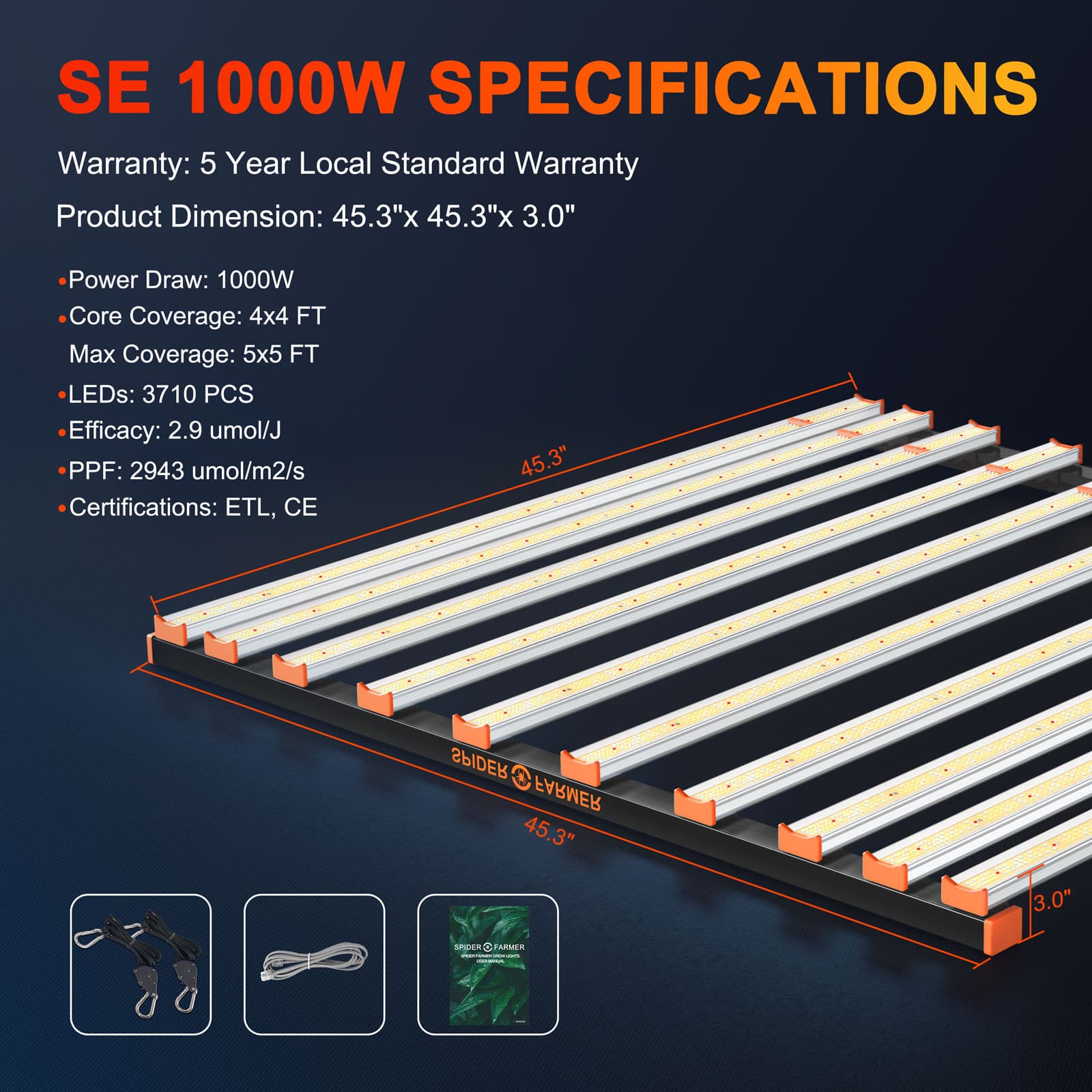 Spider Farmer® SE1000W Dimmable Full Spectrum CO2 LED Grow Light