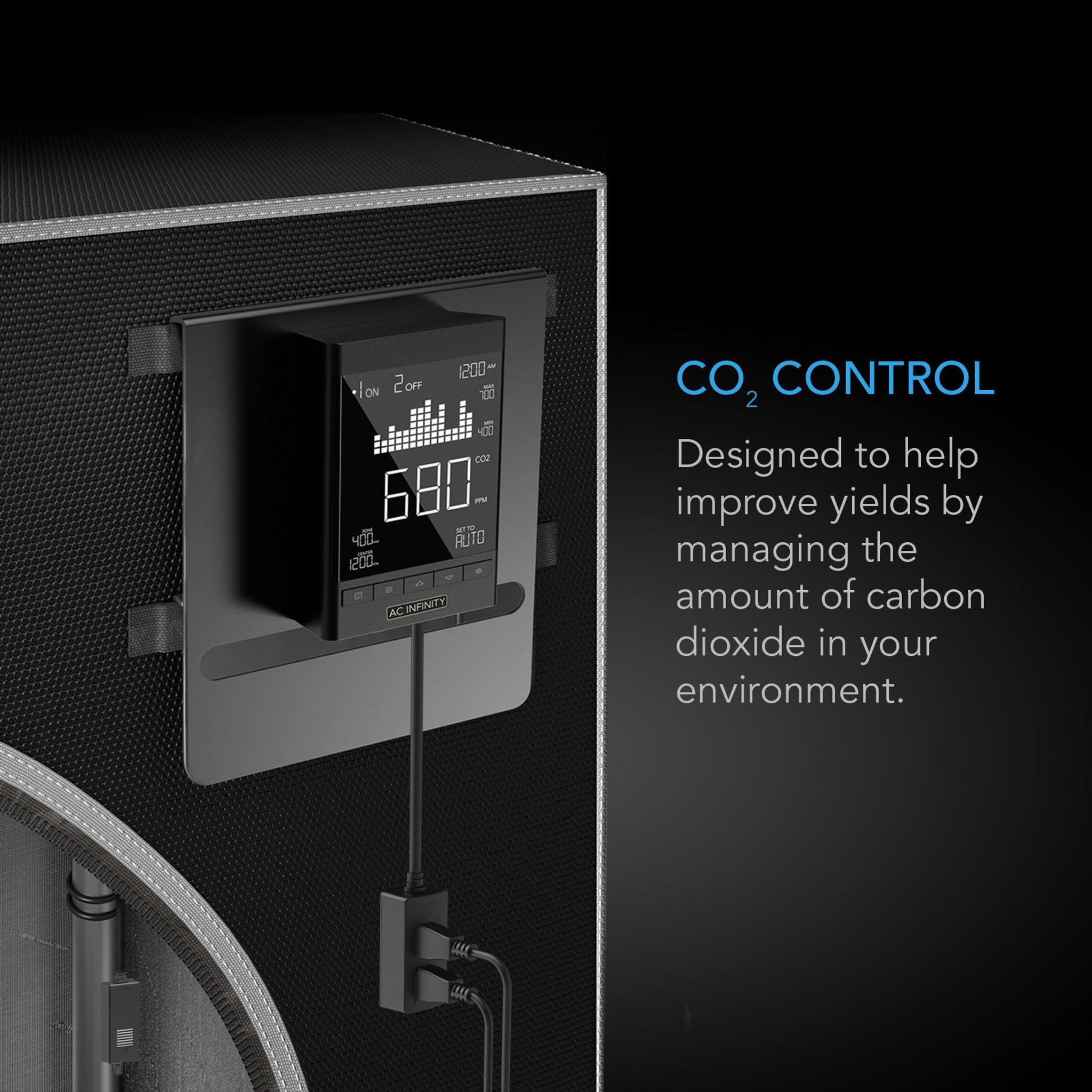Product Secondary Image:AC INFINITY CO2 CONTROLLER, SMART OUTLET CARBON DIOXIDE MONITOR FOR CO2 REGULATORS AND INLINE FANS