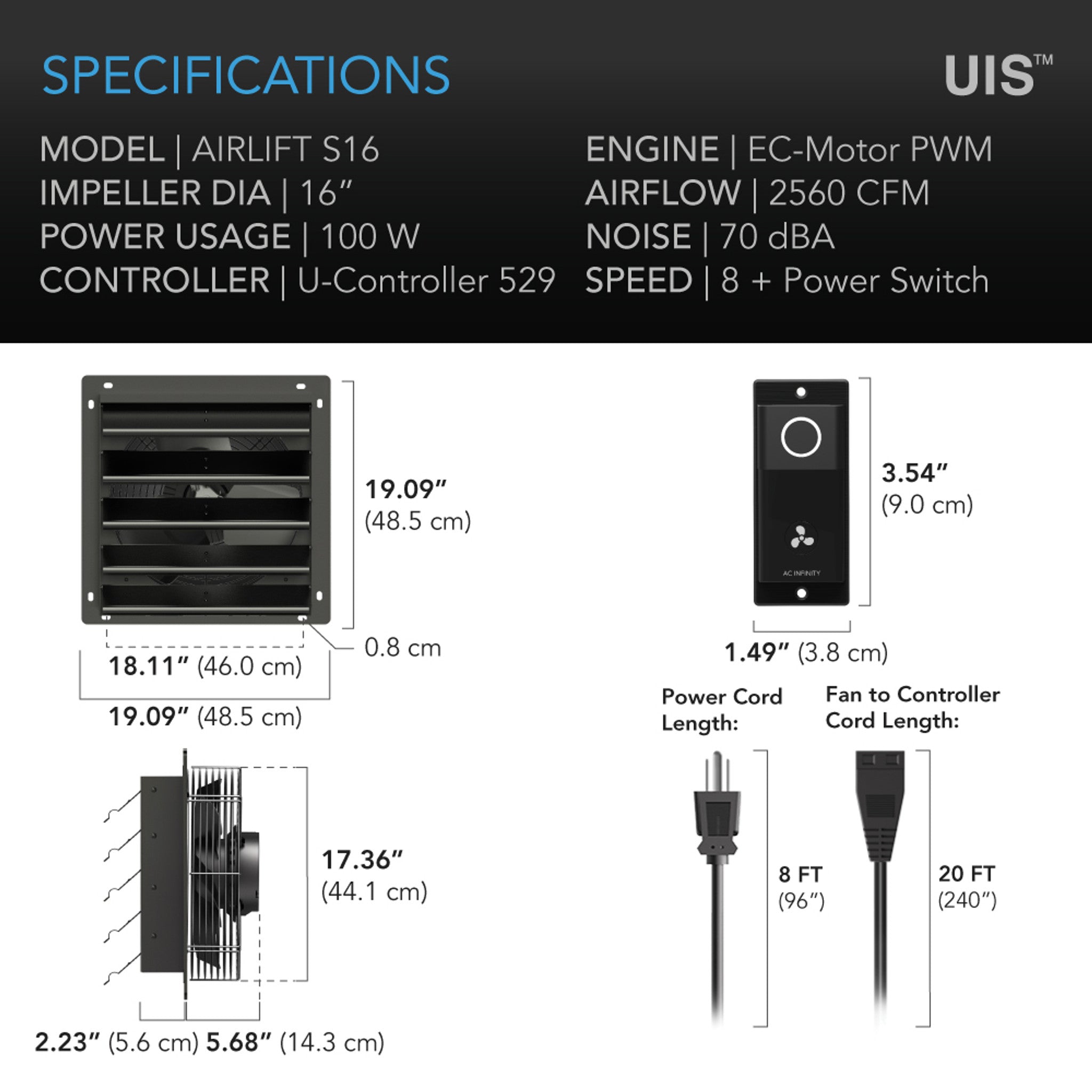 Airlift S series, Shutter Exhaust Ventilation Fan, Speed Controller