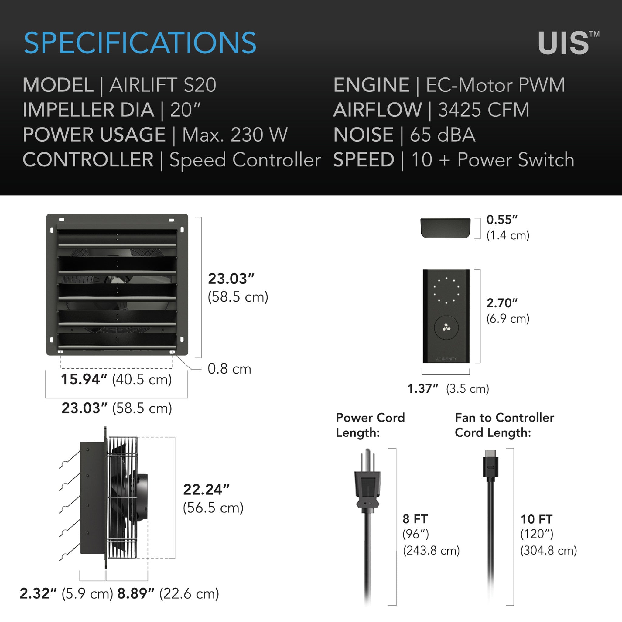 Airlift S series, Shutter Exhaust Ventilation Fan, Speed Controller