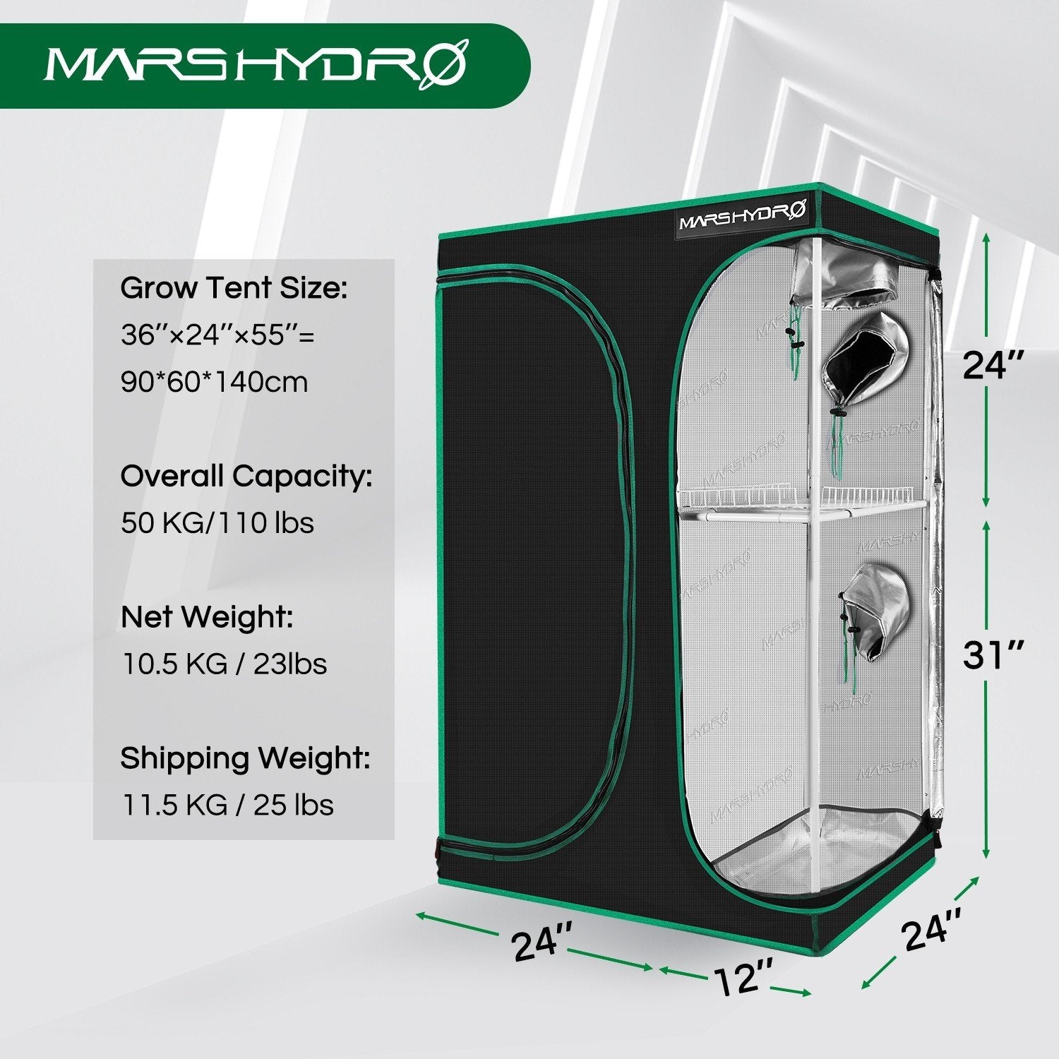 Product Secondary Image:Mars Hydro Grow Tent Kit 3' x 2' x 3' (2in1)