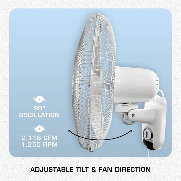 Hurricane Classic Oscillating Wall Mount Fan 16 inch Fan
