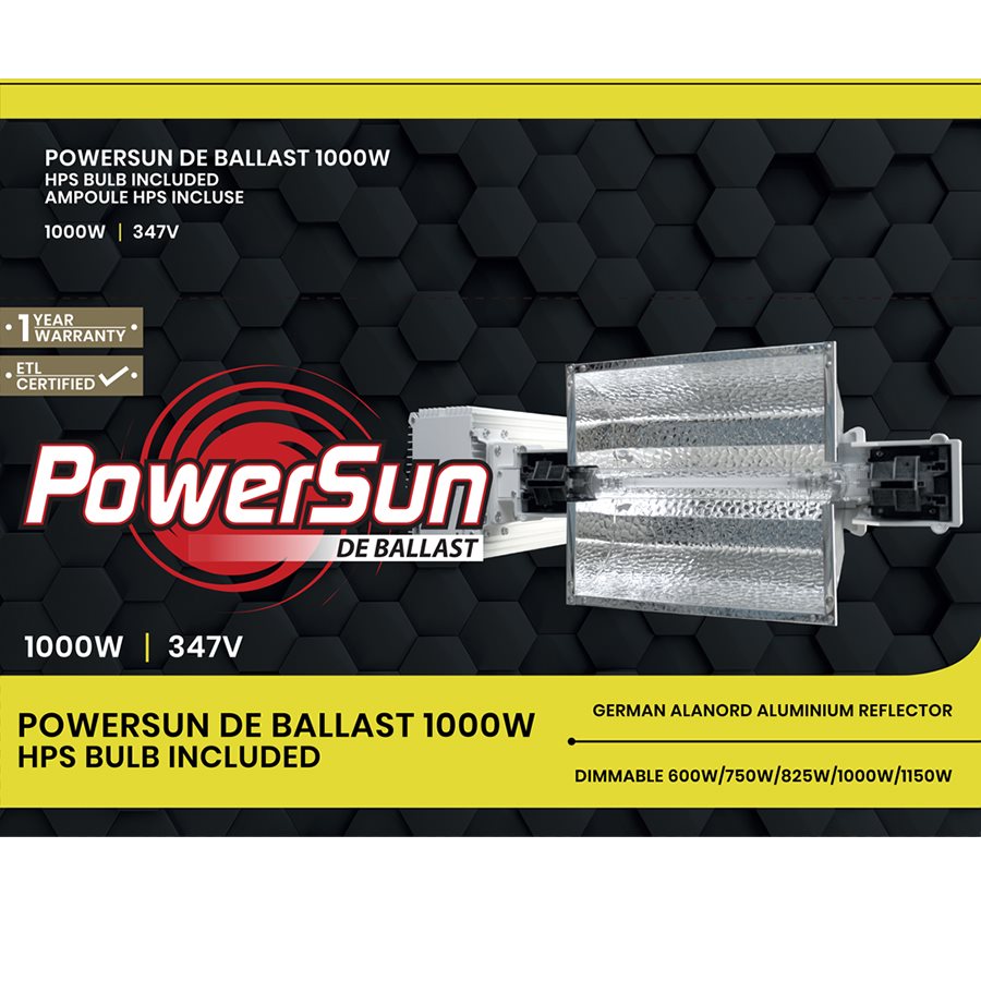 PowerSun DE 1000W 347V HPS Grow Light w/ Bulb